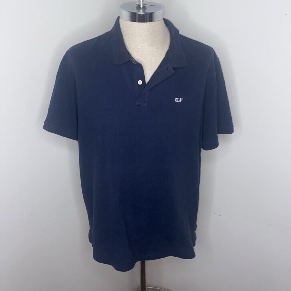 Vineyard Vines Mens Polo Shirt Sz XL Blue Whale Logo Collar Pique Knit Short Slv